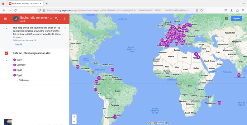 Eucharistic miracles - Google map